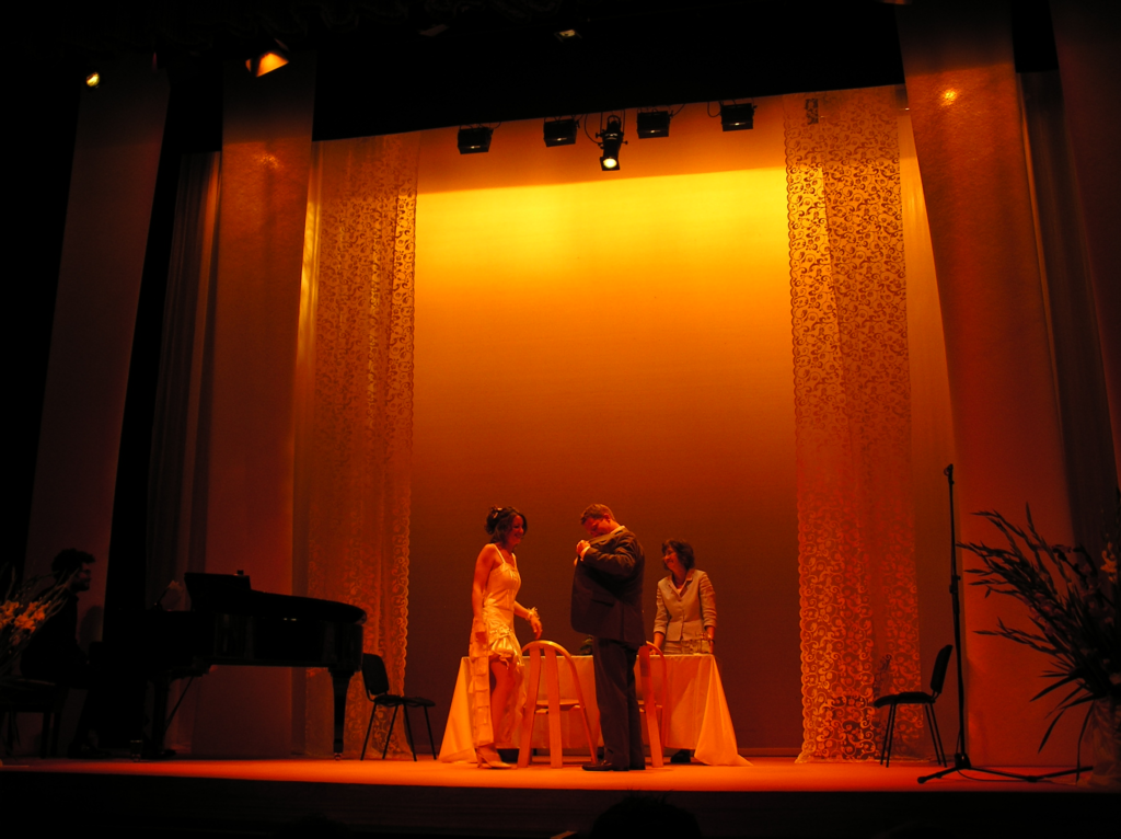 An image showing the happy couple get married on stage