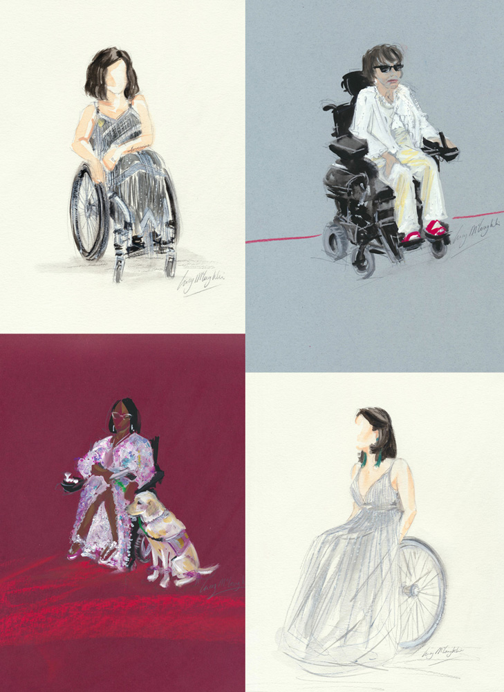 Crip camp documentary film team on the red carpet at the Oscar ceremony painted by live event artist