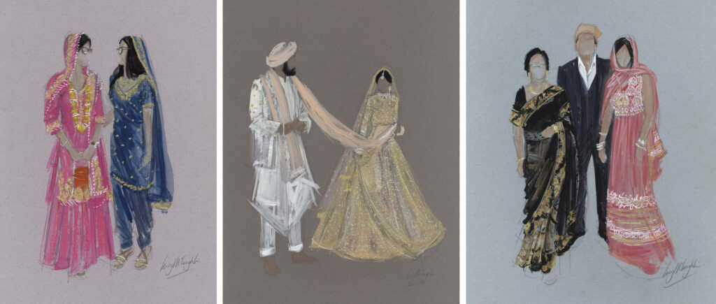 Sikh wedding paintings, live event artist, family portrait painting, live artist