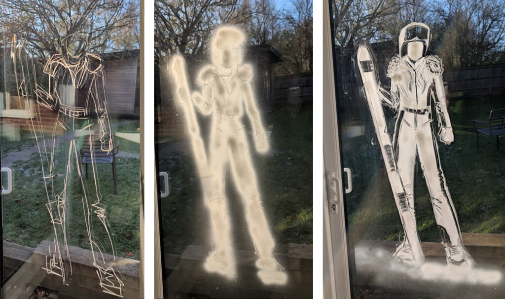 how to create snow art window graffiti, fashion illustration snow art, Christmas decoration ideas